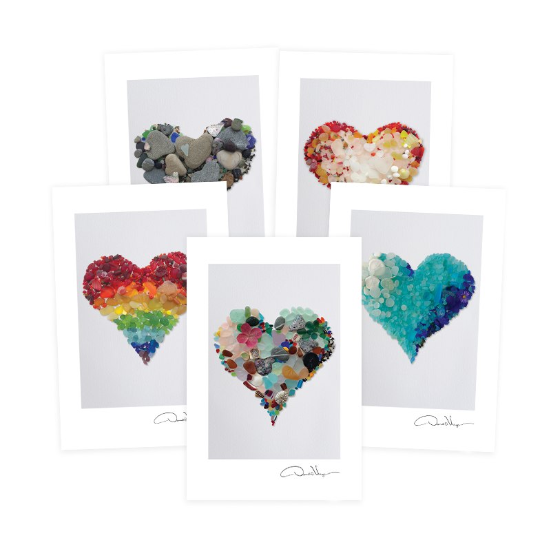 10 Seaglass Heart Postcards