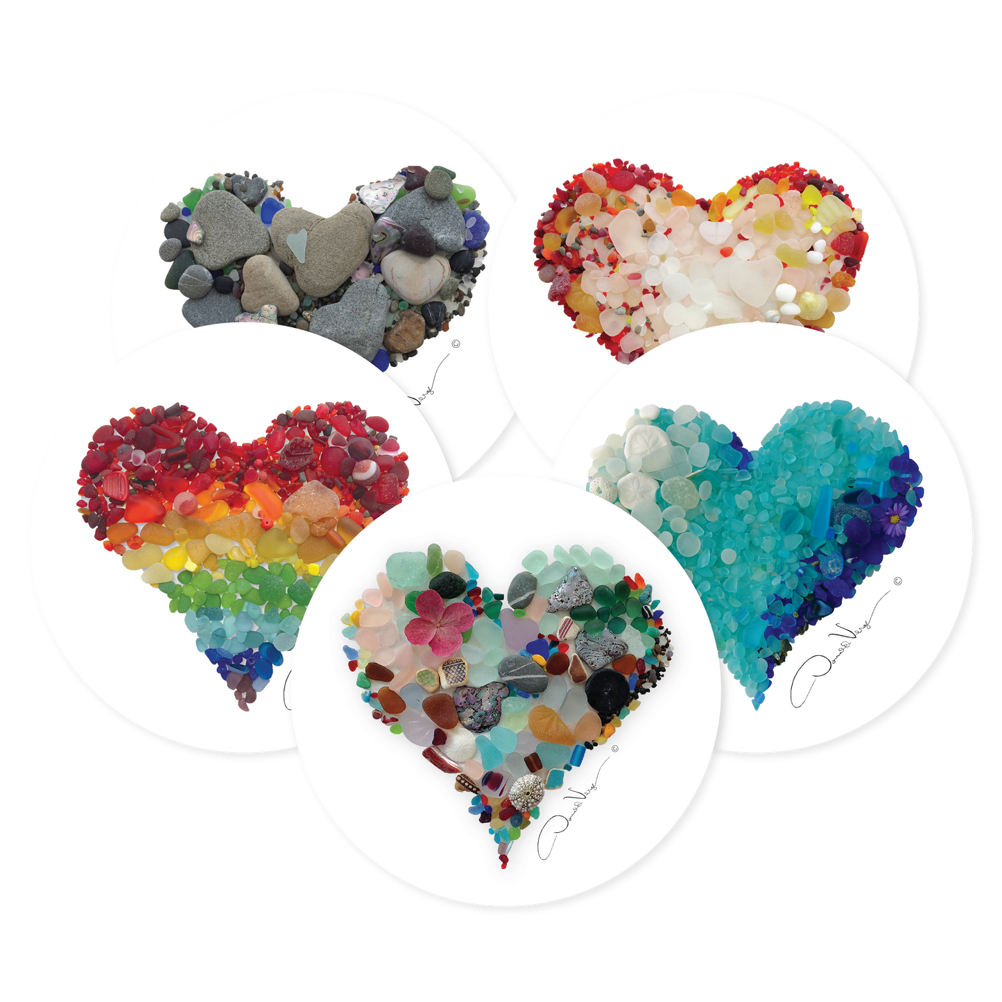 5 Seaglass Heart Vinyl Stickers