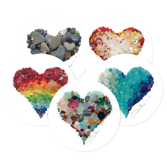 5 Seaglass Heart Vinyl Stickers