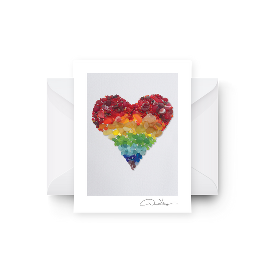 Rainbow Seaglass Heart Blank Greeting Card