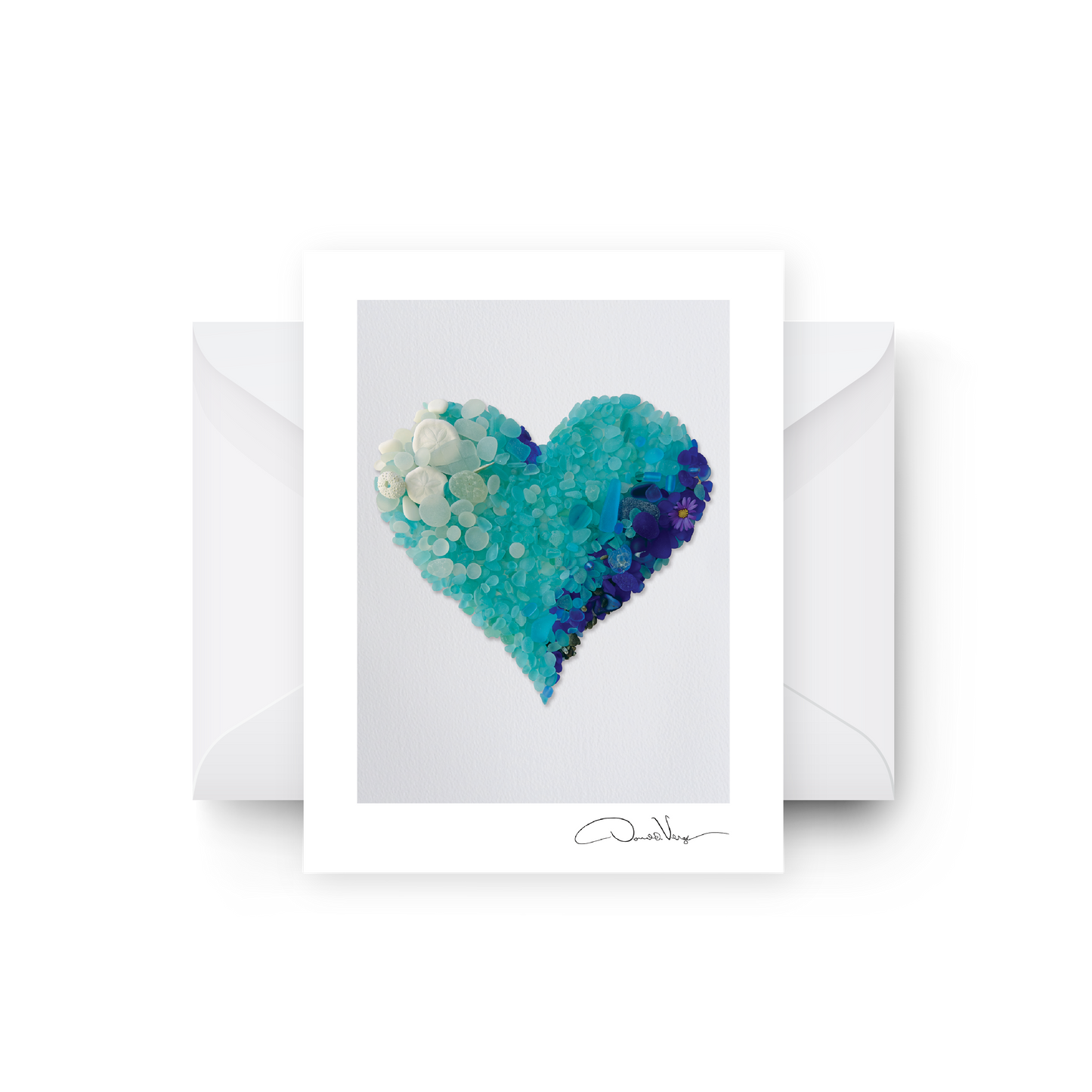 Aqua Seaglass Heart Blank Greeting Card