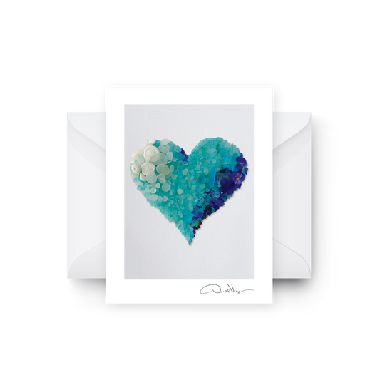 Aqua Seaglass Heart Blank Greeting Card