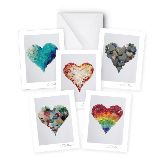 5 Seaglass Heart Note Card Collection