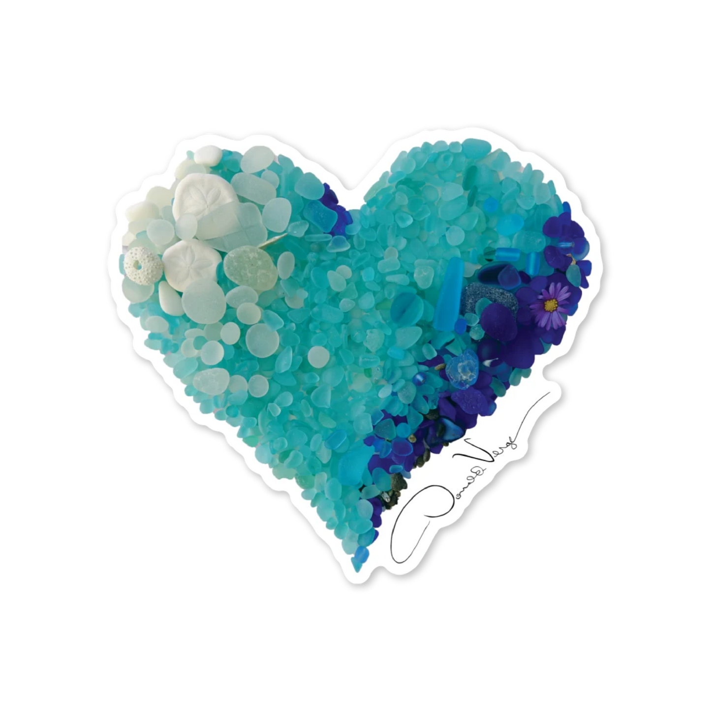 Aqua Seaglass Heart Vinyl Sticker