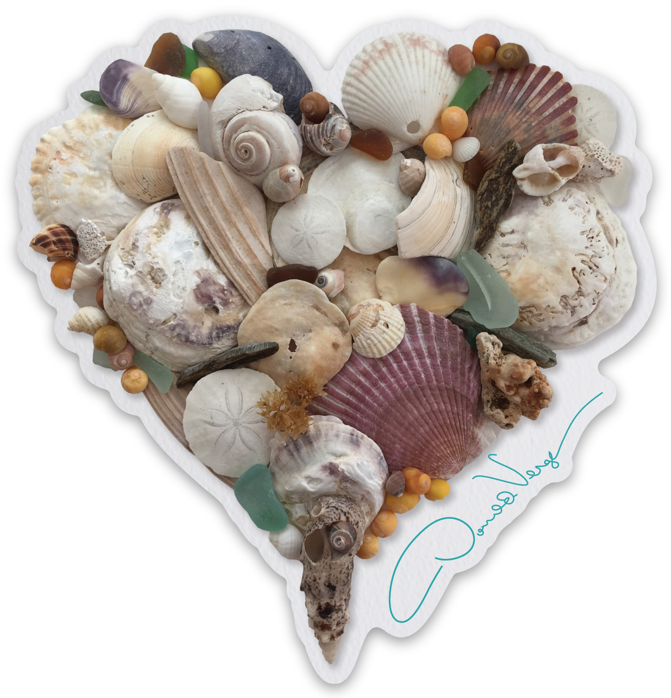 Sea Shell Seaglass Heart Sticker