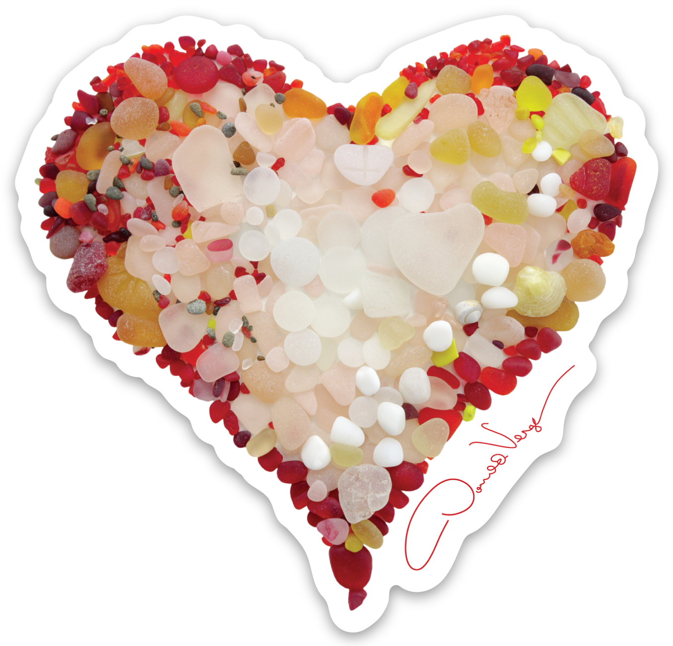 Valentines Day Seaglass Heart Sticker Rare Red