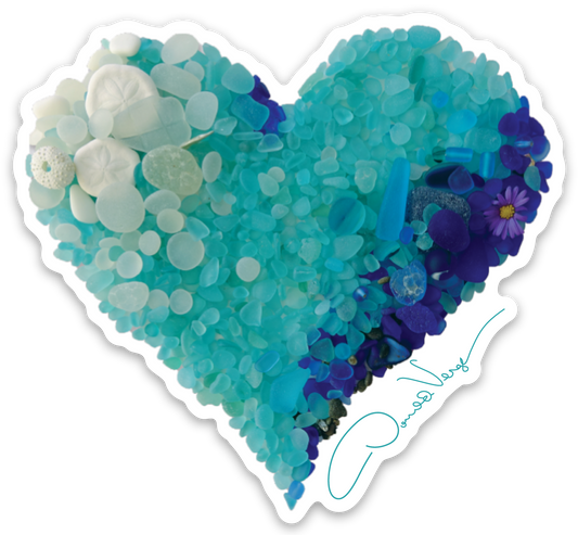 Aqua Seaglass Heart Vinyl Sticker